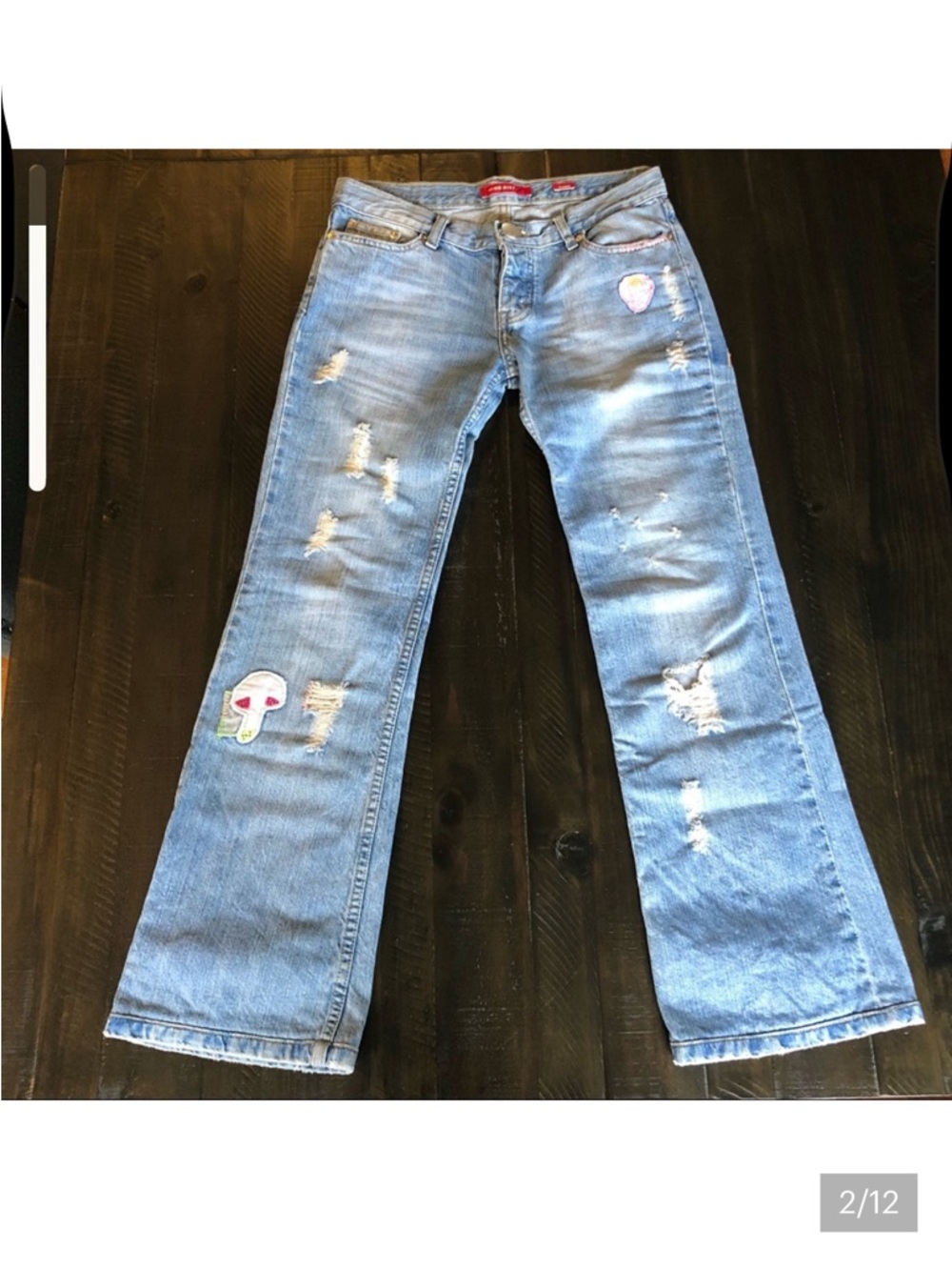 Miss Sixty Light Blue Distressed Flare Jeans with Patch Details